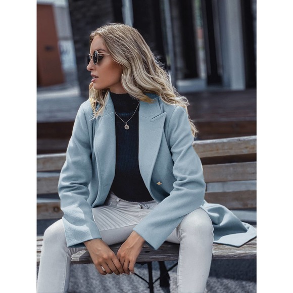 Lapel Collar Double Breasted gold button Overcoat pea coat light blue preppy - Picture 5 of 11